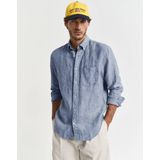 Gant - Overhemd - Donkerblauw - Linnen - Lange Mouw - Wijde Fit