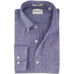 Gant - Overhemd - Donkerblauw - Linnen - Lange Mouw - Wijde Fit