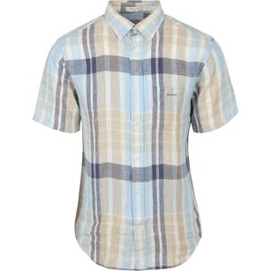 Gant - Casual Hemd - Blauw - Linnen - Korte Mouwen