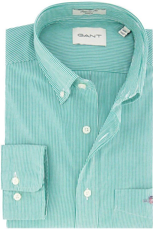 Gant - Overhemd - Groen - 100% Katoen - Wijde Fit