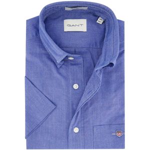 Gant - Overhemd - Blauw - Katoen - Korte Mouw met Borstzak