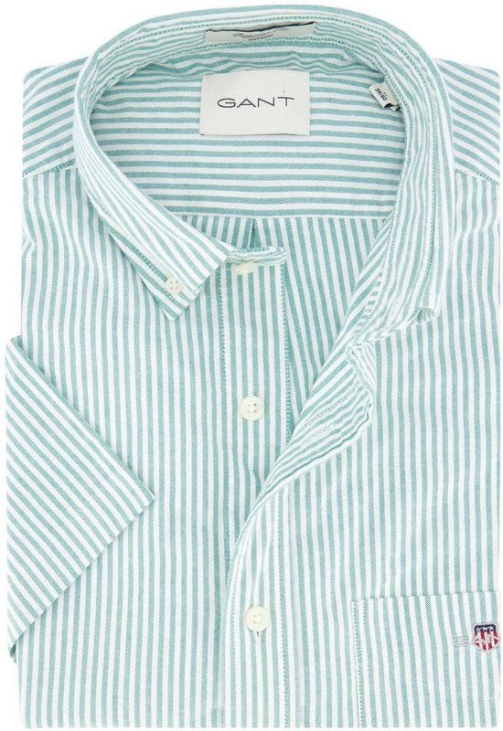 Gant - Regular Fit Overhemd - Mint Groen - Katoen - Korte Mouwen