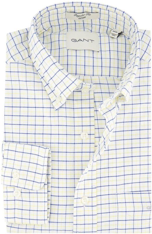 Gant - Overhemd - Blauw Geel Wit Geruit - 100% Katoen