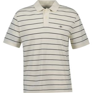 Gant - Polo - Creme Zwart Gestreept - Katoen Pique - Korte Mouw