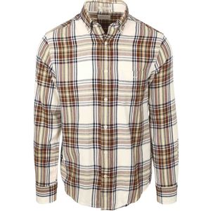GANT - Regular Casual Overhemd - Beige - 100% Katoen Flanel - Ruitprint
