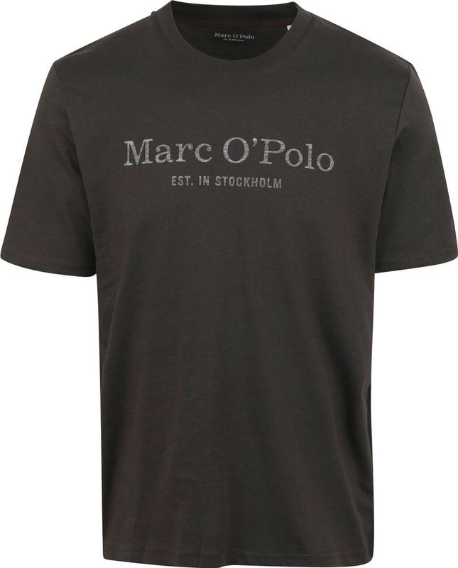 Marc O'Polo - Shirt - Taupe / Grijs Gemêleerd - Kwartmouw - Ronde Hals