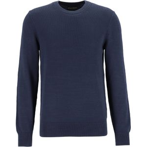 Marc O'Polo regular fit pullover, heren trui katoen met O-hals, donkerblauw (middeldik)