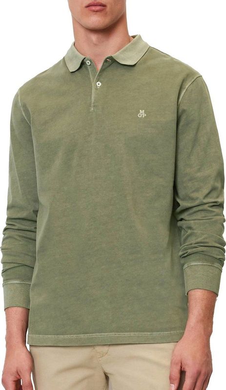 Marc O'Polo regular fit polo - heren poloshirt lange mouw - olijfgroen