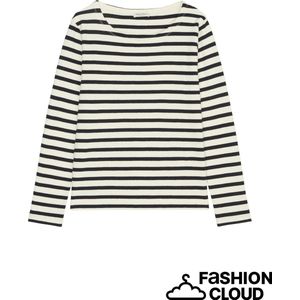 Longsleeve - Wit/Zwart - Garen-Gekleurd Streeppatroon - Regular Fit