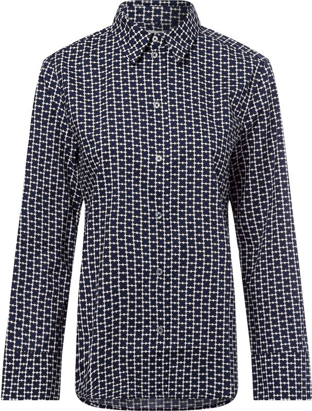 Marc OPolo Blouse - Blauw - Biologisch Katoen - Elegante Kent Kraag