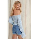 NA-KD - Puffy Sleeve Smocked T-shirt - Flower Print - Viscose - Off Shoulder