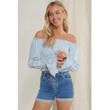 NA-KD - Puffy Sleeve Smocked T-shirt - Flower Print - Viscose - Off Shoulder