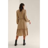 na-kd - Maxi-jurk - Donker Beige - Ruches - Ballonmouwen