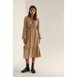 na-kd - Maxi-jurk - Donker Beige - Ruches - Ballonmouwen