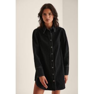 NA-KD - Organische Denim Overhemdjurk - Zwart - Casual