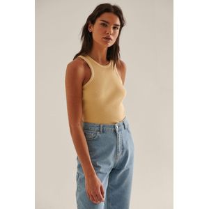 NA-KD - Geribbelde Tanktop - Lichtgeel - Dames