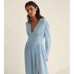 NA-KD Midi-jurk - Blauwe Check - Casual - 100% Katoen