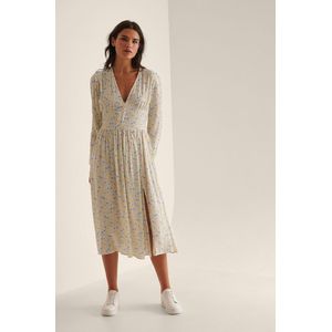 NA-KD - Midi-jurk - Lichtblauw - Ruit - V-hals