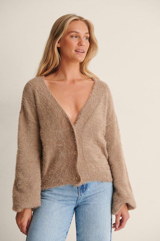 TOP/ Donker beige top met uitsparing en hals Attale (S)