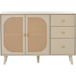 Merax Kast - Dressoir met 2 Rotan Deuren en 3 Lades - Dressoirs Kasten - Gebroken Creme Wit