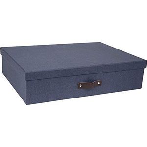 Bigso Box of Sweden JAKOB Sorteerdoos met 12 vakken, opbergdoos met deksel en handvat voor accessoires, kantoorbenodigdheden, cosmetica enz. - box van vezelplaat en papier in linnenlook - blauw