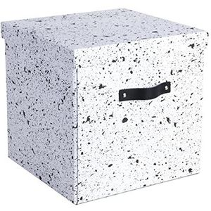 BIGSO BOX OF SWEDEN LOGAN opbergdoos met deksel, grote klapbox voor kleding, speelgoed, enz., opbergdoos met handvat van vezelplaat en papier, zwart gespikkeld