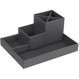 Bigso Box of Sweden LENA Bureau-organizer voor pennen, paperclips, plaknotities enz. - opbergdoos met 4 vakken - opbergsysteem van vezelplaat en papier in linnenlook - zwart