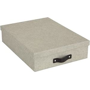 BIGSO BOX OF SWEDEN Documentenbox A4 voor papier, brochures, enz., bureau-opslag met deksel en handvat, opbergdoos van vezelplaat en papier in linnenlook, beige