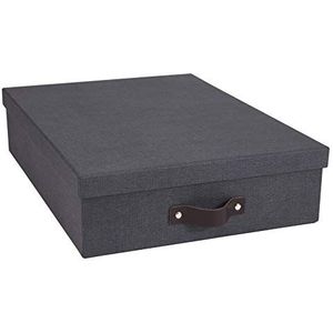 BIGSO BOX OF SWEDEN OSKAR Documentenbox voor A4-papier, brochures enz. – bureaulade met deksel en handvat – opbergdoos van vezelplaat en papier in linnenlook – donkergrijs