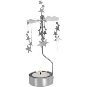 Pluto - Theelicht Carrousel - Zilver - 16 cm Hoog - Met Sterren