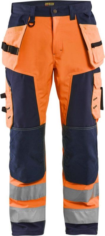 Blåkläder - 1567-2517 Softshell Werkbroek - High Vis - Oranje/Marineblauw - Waterafstotend