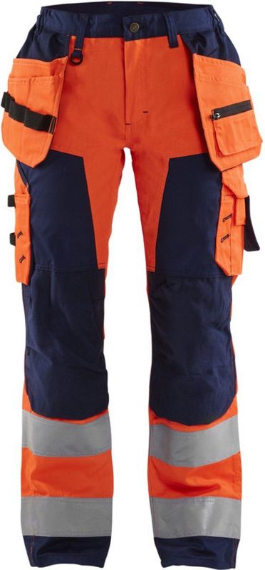 Blaklader Dames werkbroek High Vis met spijkerzakken 7156-1811 - High Vis Oranje/Marineblauw