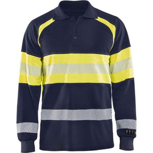 Blåkläder - Multinorm Piqué Polo Lange Mouw - Marine/High-Vis Geel - Vlamvertragend