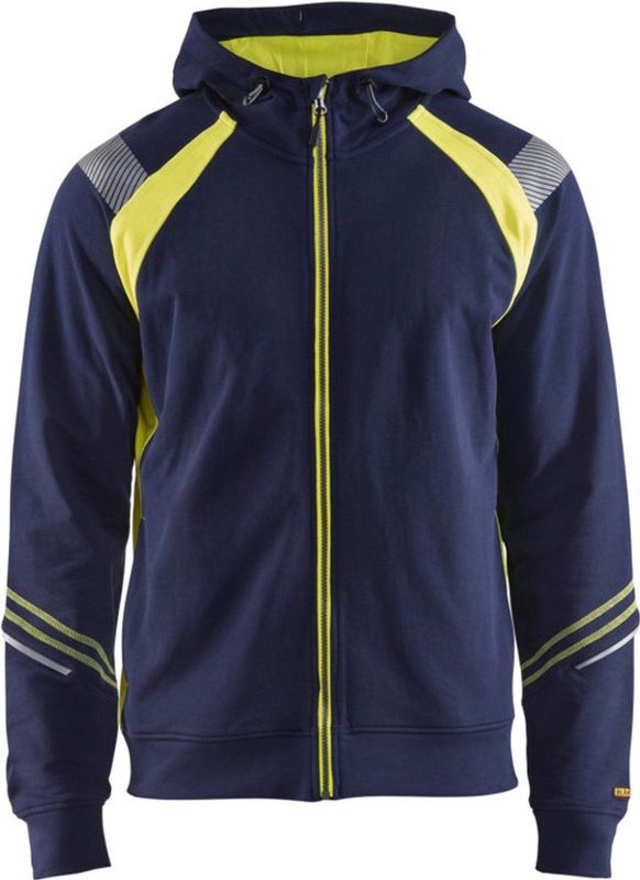 Blåkläder - 3433-1158 - Hooded Sweatshirt - Marine/High Vis Geel - Katoen/Polyester