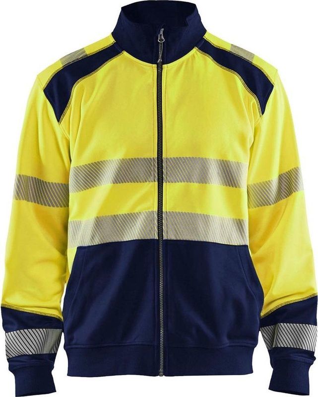 Blåkläder - 3558-2528 Sweatshirt hele rits - High Vis Geel/Marineblauw - Kangoeroezak
