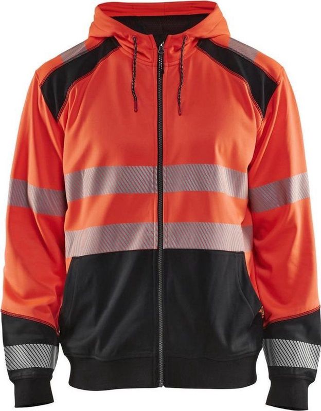 Blåkläder - 3546-2528 - Hooded Sweatshirt - High Vis Rood/Zwart - Kangoeroezak - EN ISO 20471