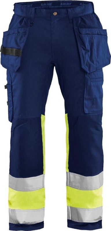 Blaklader 1558 Reflecterende Werkbroek Stretch Marineblauw/Geel