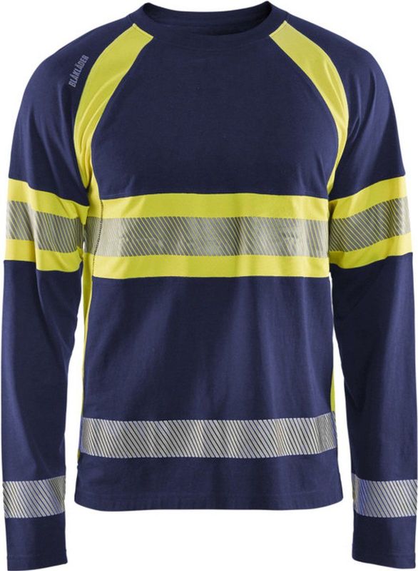 Blåkläder - 3510-1030 T-shirt Lange Mouwen - High Vis Marine/High Vis Geel - 100% Katoen