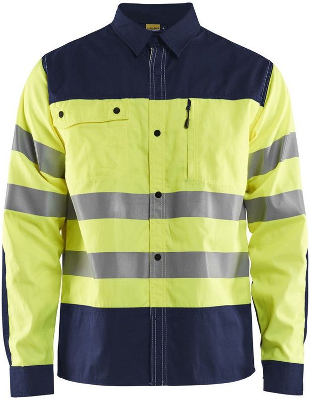 Blåkläder 3255-1817 Overhemd High Vis High Vis Geel/Marineblauw maat 4XL