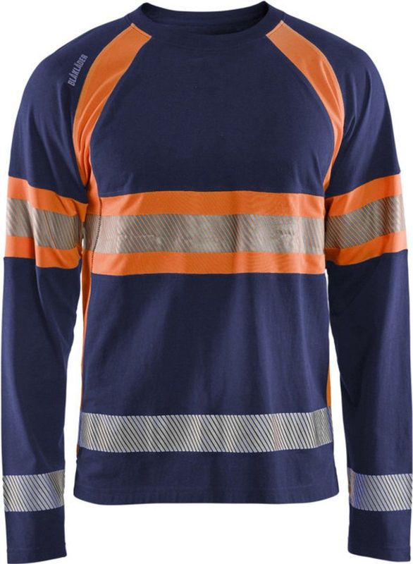 Blåkläder - 3510-1030 - T-shirt Lange Mouwen - High Vis - Marineblauw/Oranje - 100% Katoen