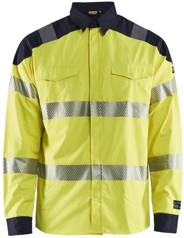 Blåkläder 3239-1517 Multinorm overhemd High Vis Geel/Marineblauw maat 4XL
