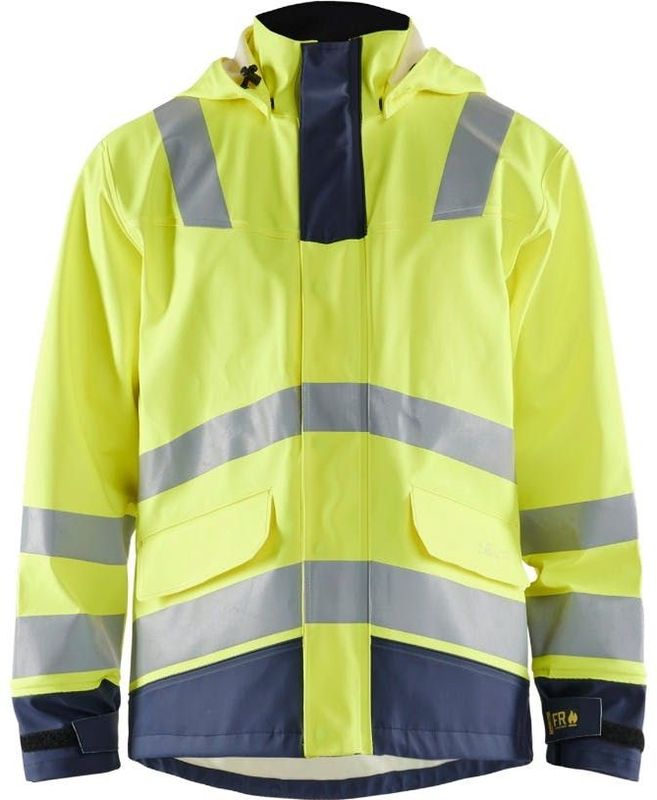 Blåkläder 4313-2022 Vlamvertragende regenjas LEVEL 2 High Vis Geel/Marineblauw maat XS
