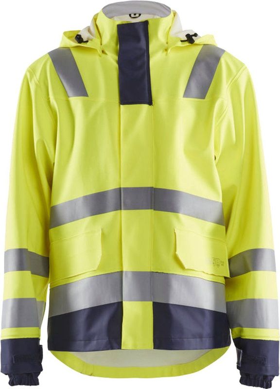 Blåkläder - Vlamvertragende Regenjas - High-Vis Geel/Marineblauw - Robuust Materiaal