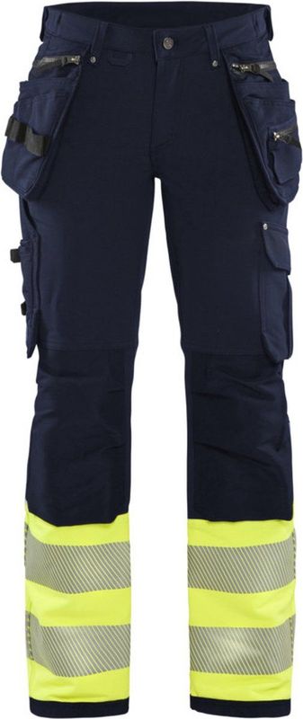 Blaklader Dames High Vis 4-weg stretch werkbroek 7193-1642 - Marine/High Vis Geel