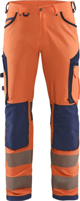 Blaklader High Vis werkbroek met 4-weg stretch zonder spijkerzakken 1197-1642 - High Vis Oranje/Marineblauw - C48