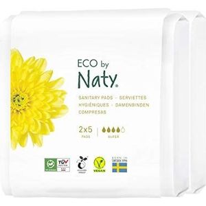 Eco by Naty Maandverband Super - Plantaardig en absorberend maandverband voor vrouwen, organisch katoen, beter voor de vrouwelijke gezondheid (2 x 5 Stuks)