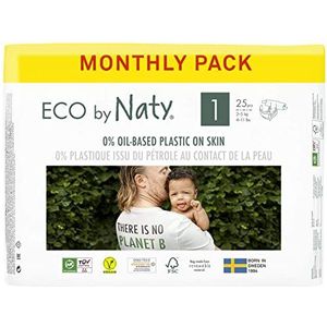 Eco by Naty Baby Luiers - Plantaardige milieuvriendelijke luiers, zeer geschikt voor de gevoelige babyhuid en helpt doorlekken voorkomen (Maat 1, 100 Stuks)