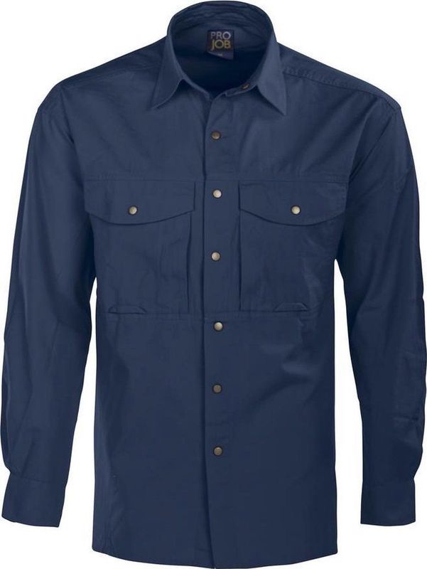 Overhemd - Marineblauw - Katoen - Lange Mouwen - Drukknopen