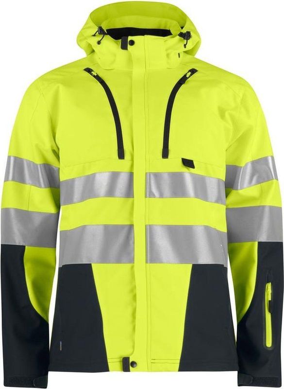 Projob 6419 Ongevoerde Signalisatiesoftshell - Geel - 100% Polyester - Reflecterende Details