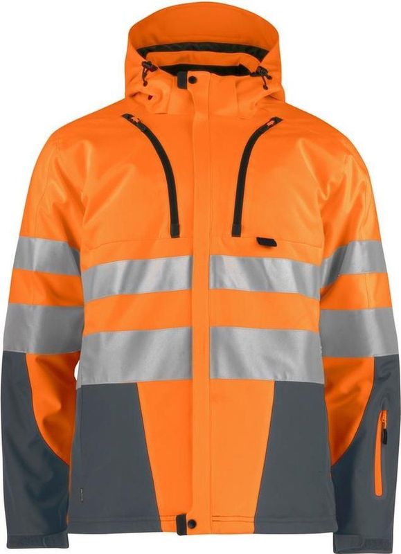 Projob 6420 Gevoerde Softshell - ISO 20471 Klasse 3/2 - Oranje/Grijs